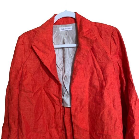 Coldwater Creek Womens Size 12 Orange Linen Lagenlook Open Blazer Jacket Ladies - Picture 2 of 5